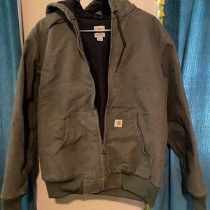 Carhartt olive green zip up coat with hood